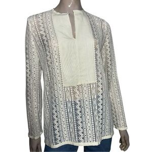 Lanvin Women’s Size M Cream Ivory Sheer Lace Long Sleeve Top Blouse